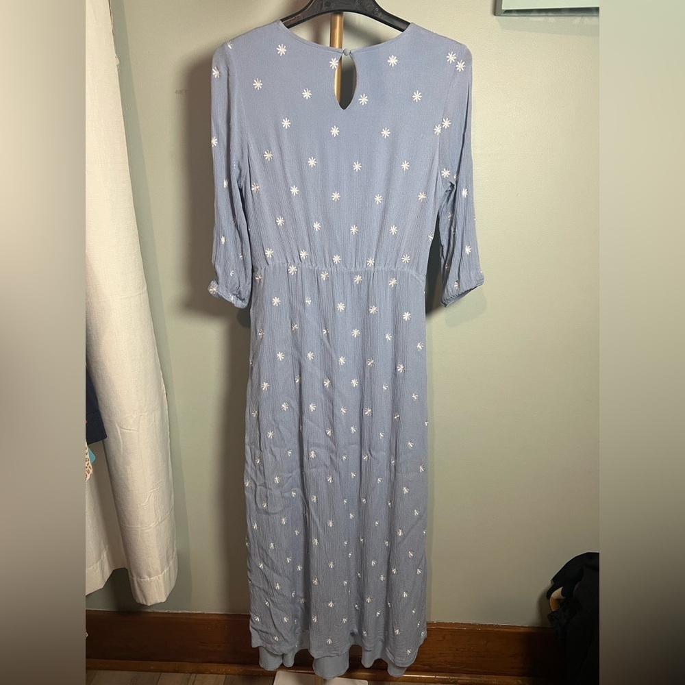 Piper Blue Dress with V-Neck and 3/4 Bishop Sleeves - Picture 4 of 4